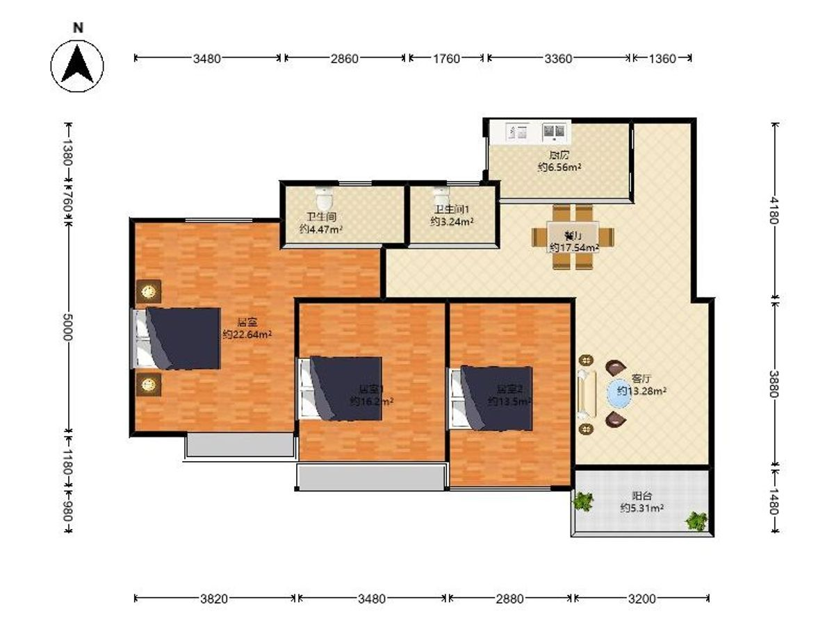 兴格邻礼 3房2厅2卫1厨1阳89.06m² 南