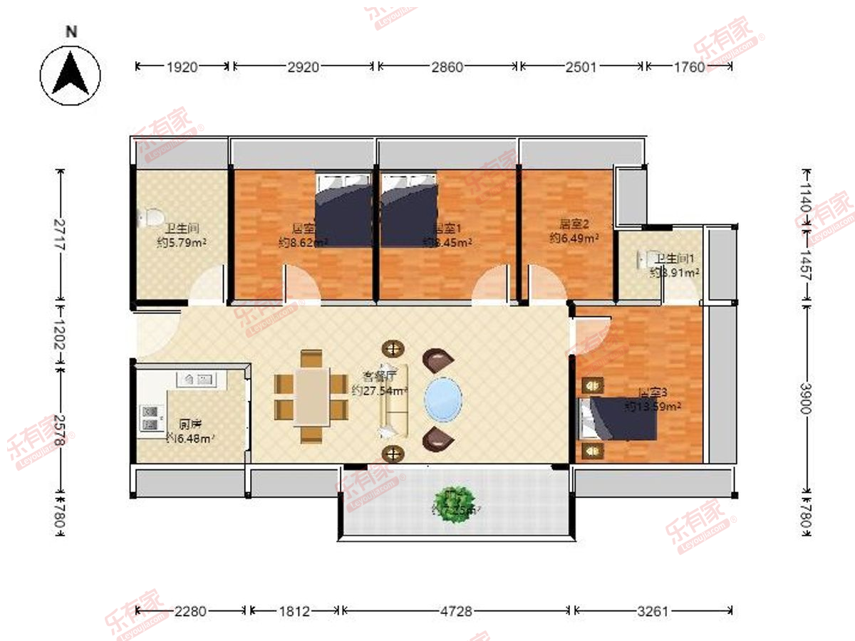 珑门壹品 4房2厅2卫1厨1阳101.0m² 东南