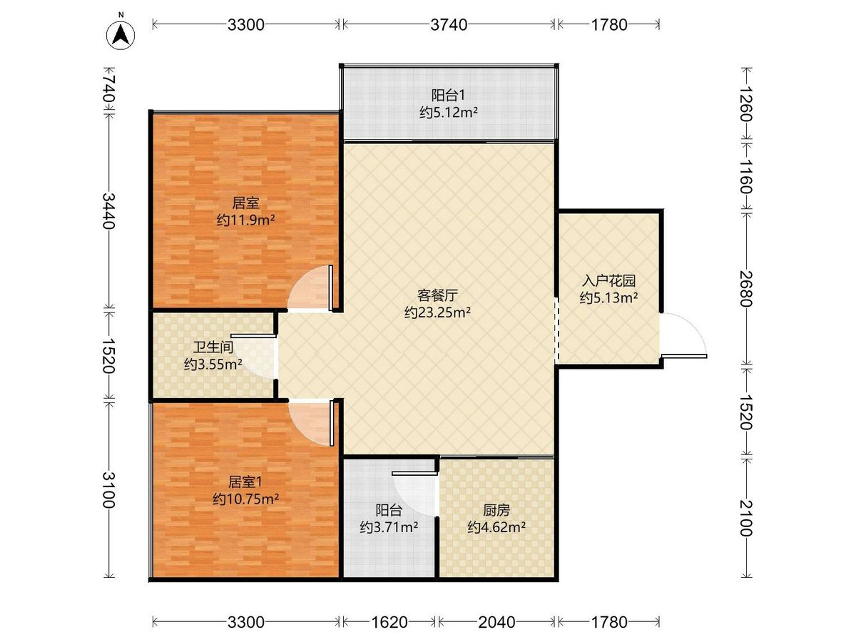 秋谷康城花园 2房2厅1卫 77㎡