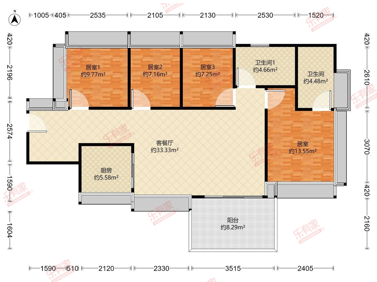 润宏城 4房2厅2卫1厨1阳108.0m² 东南