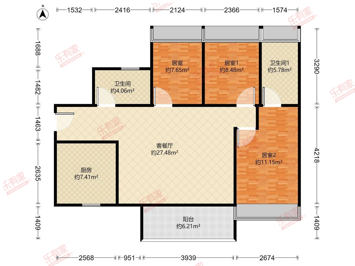 御棠上府 3房2厅2卫1厨1阳94.0m² 南