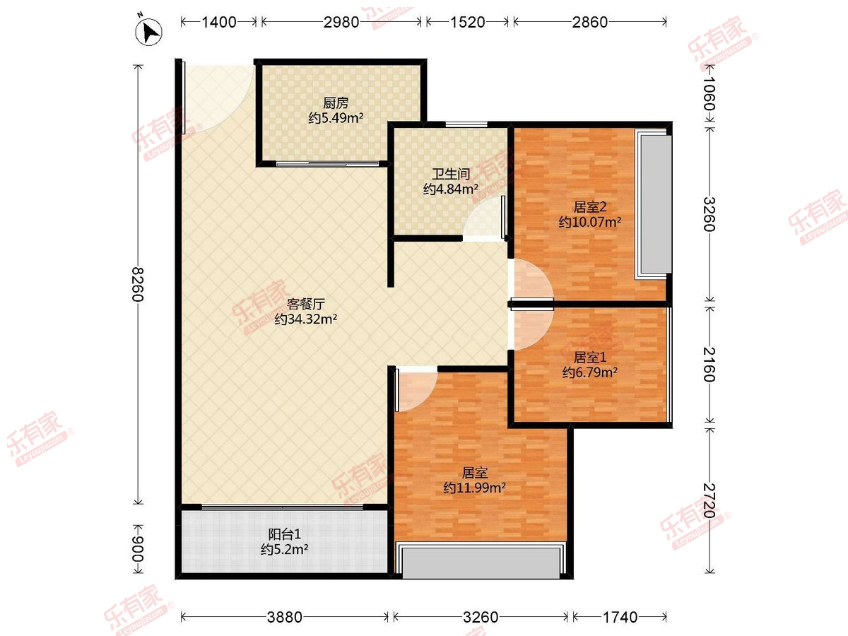 润璟里 3房2厅1卫1厨1阳78.7m² 东南