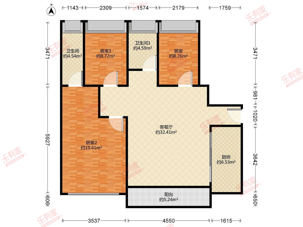 润璟里 3房2厅2卫1厨1阳89.97m² 东南