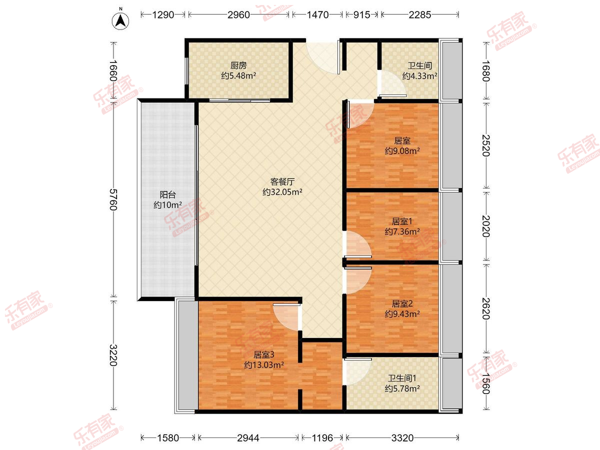 一湾臻邸 4房2厅2卫1厨1阳112.0m² 西南