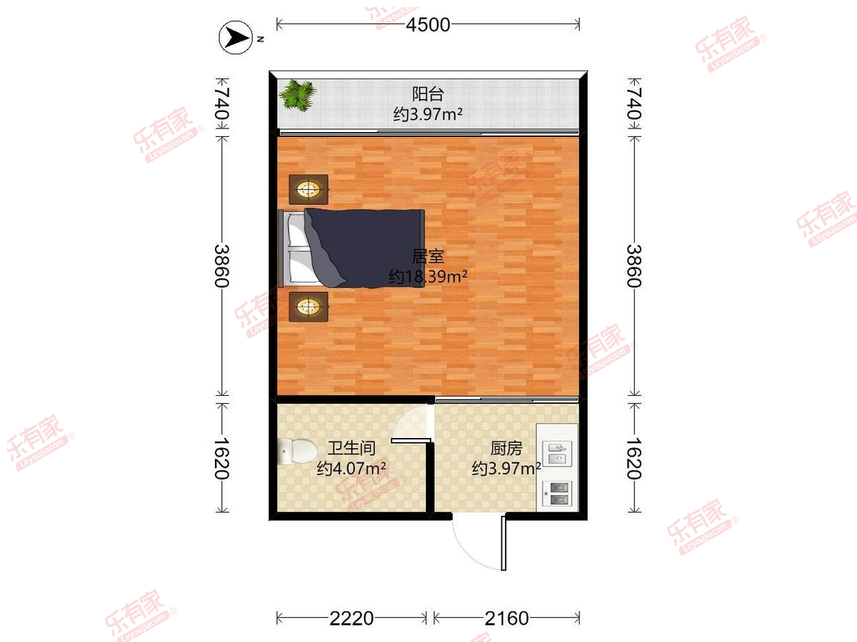 江门越秀滨江·盛悦 1房0厅1卫1厨1阳35.0m² 西