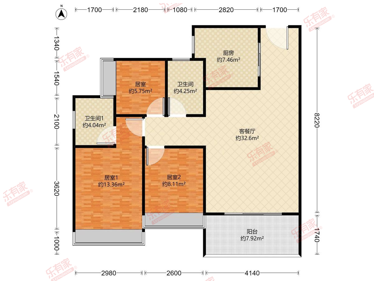 前海时代尊府 3房2厅2卫1厨1阳89.0m² 南