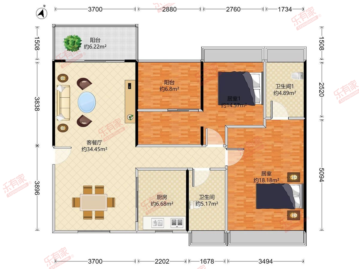 新世界·临海揽山御园 3房2厅2卫1厨1阳116.0m² 西北