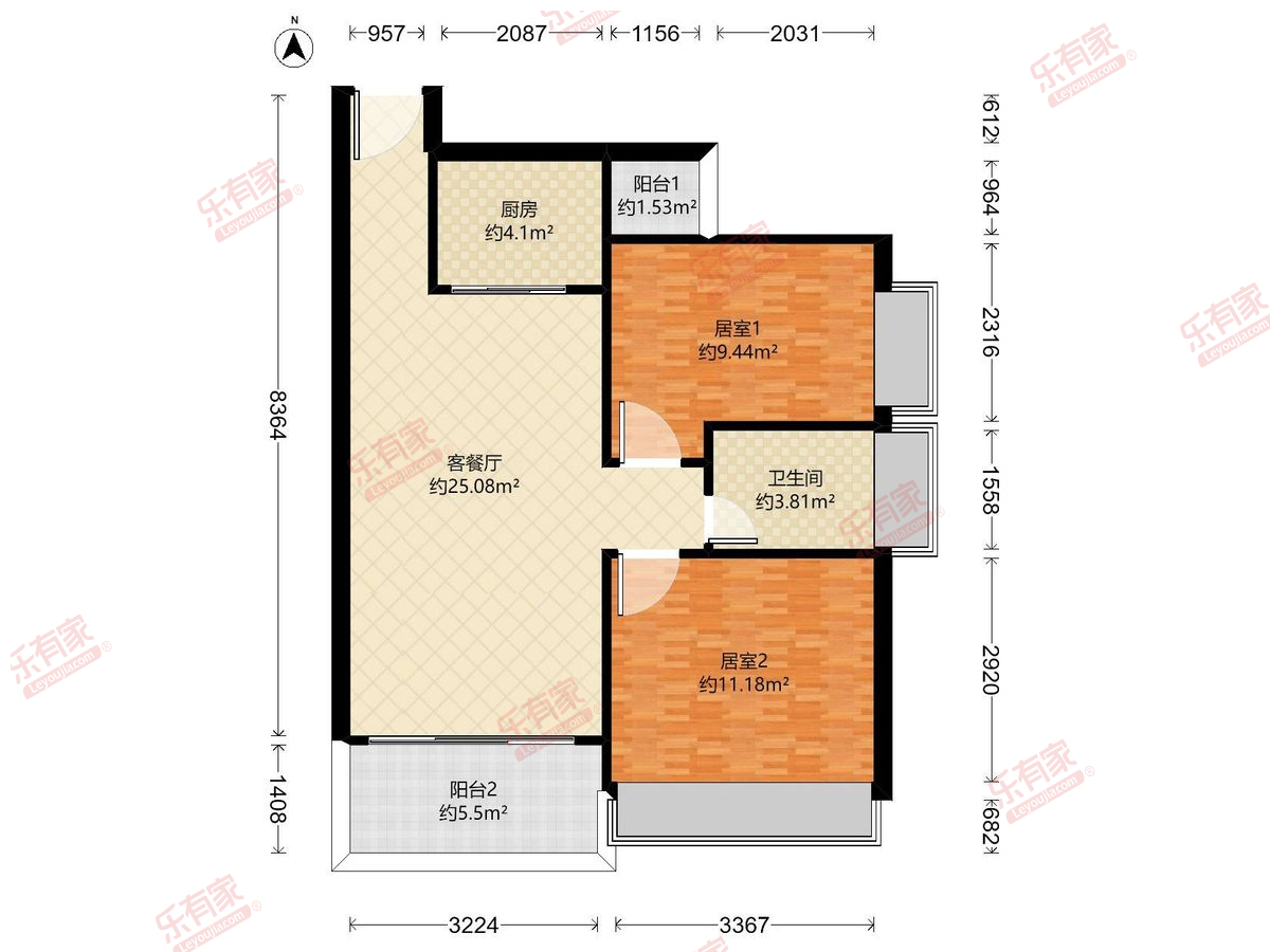 众韵·嘉园 2房2厅1卫1厨2阳74.0m² 南