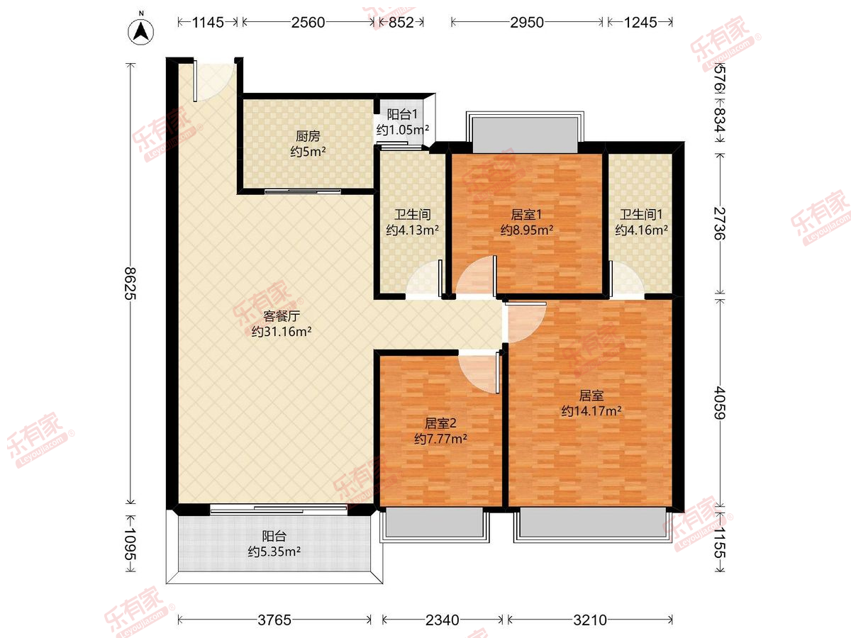 众韵·嘉园 3房2厅2卫1厨2阳99.0m² 南