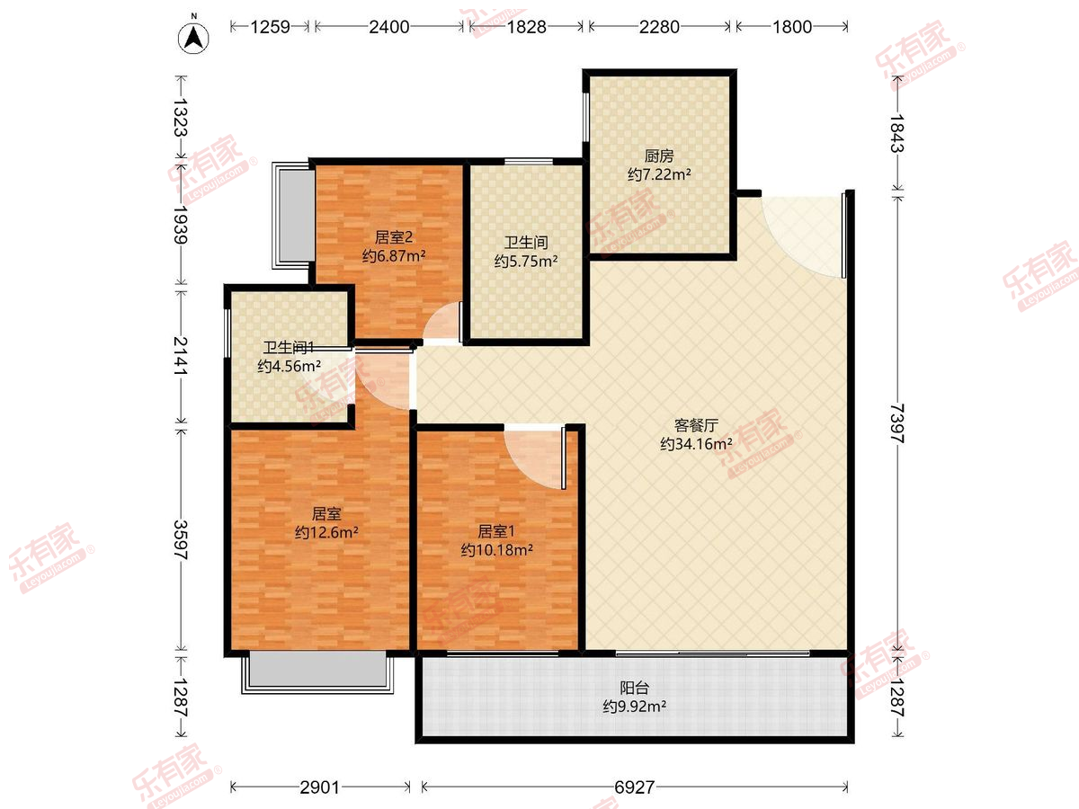 广州融创文旅城B2区 3房2厅2卫 100㎡