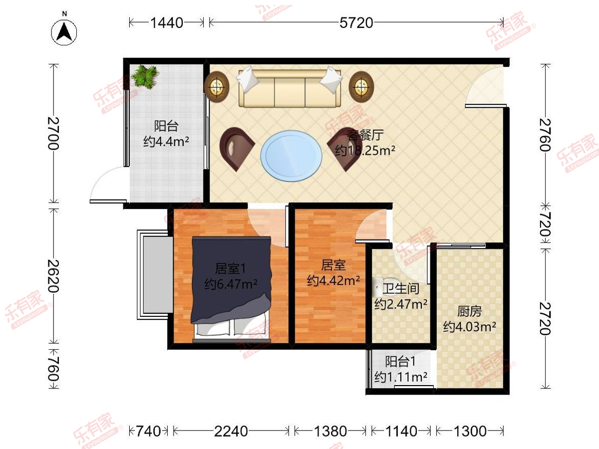 京基璟誉府 2房2厅1卫1厨2阳70.0m² 西