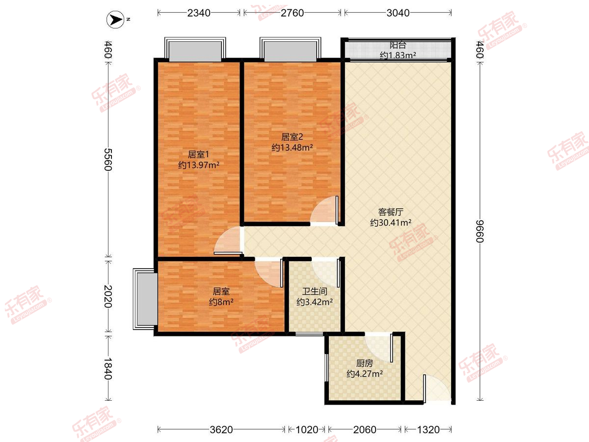 江湾花园 3房2厅1卫1厨1阳79.0m² 东