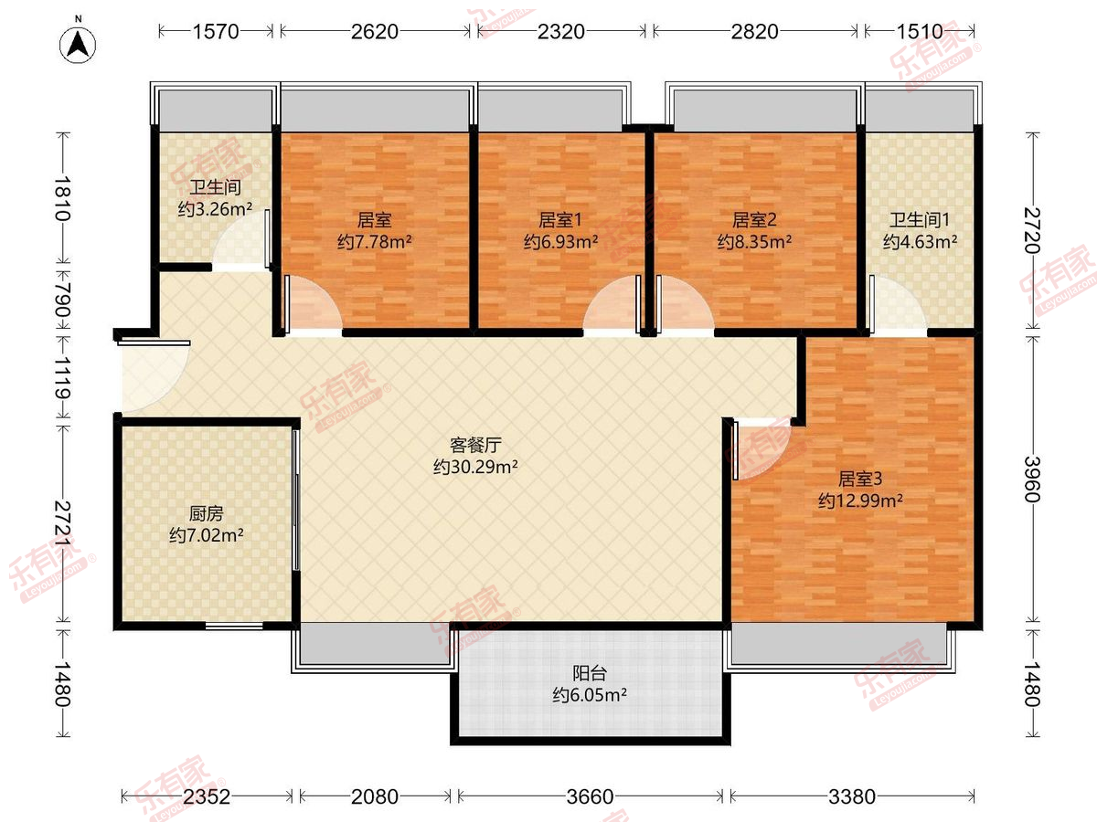 深物业澜湖时代 4房2厅2卫1厨1阳115.0m² 东南