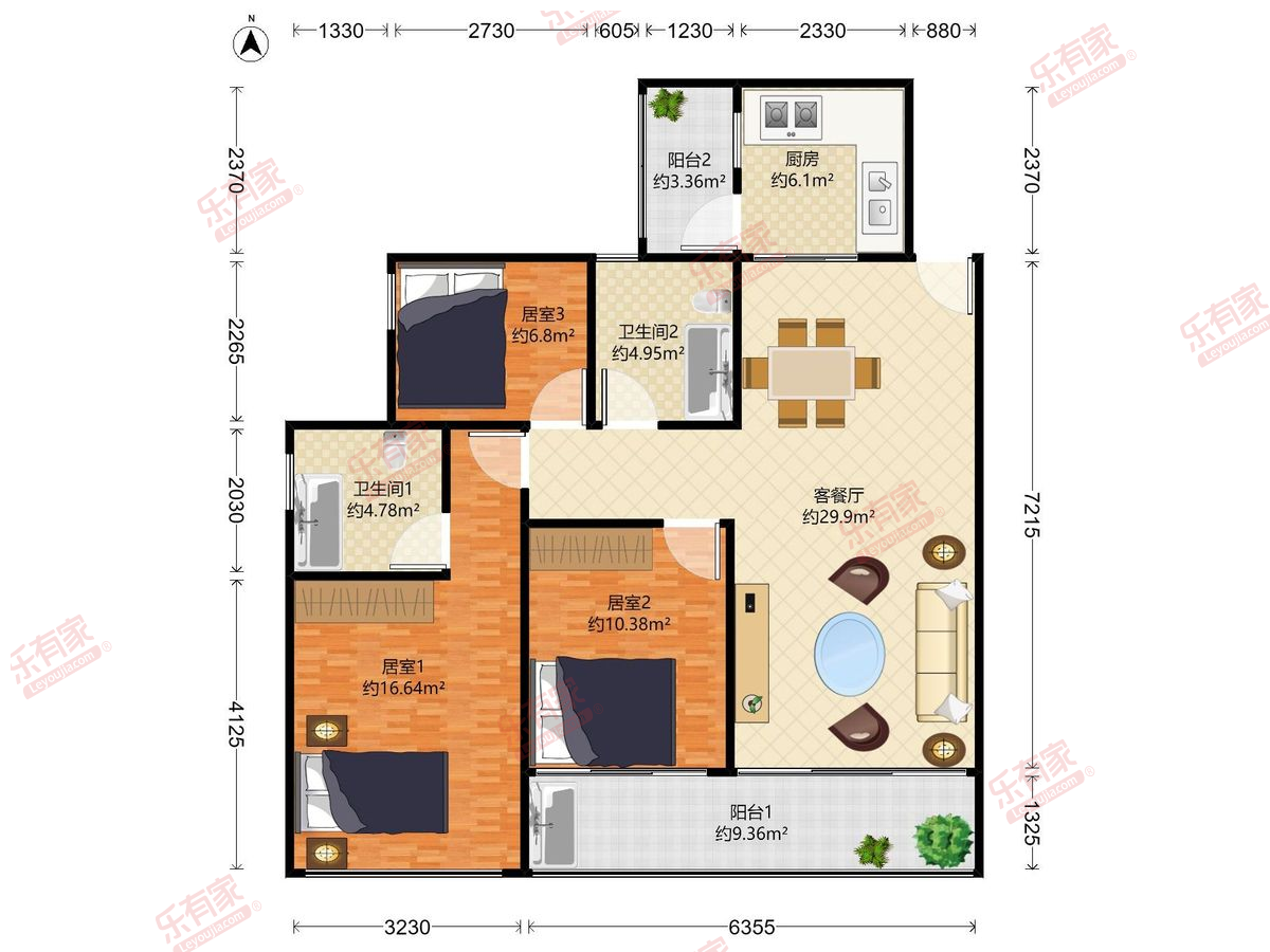 华丰金湾 3房2厅2卫1厨2阳98.0m² 北