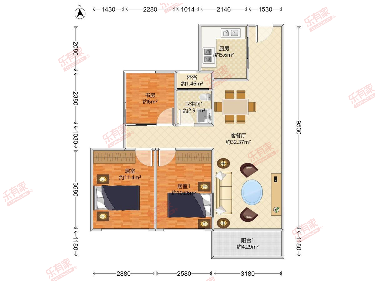 卓越东部蔚蓝海岸花园六期 3房2厅1卫1厨1阳79.0m² 西南