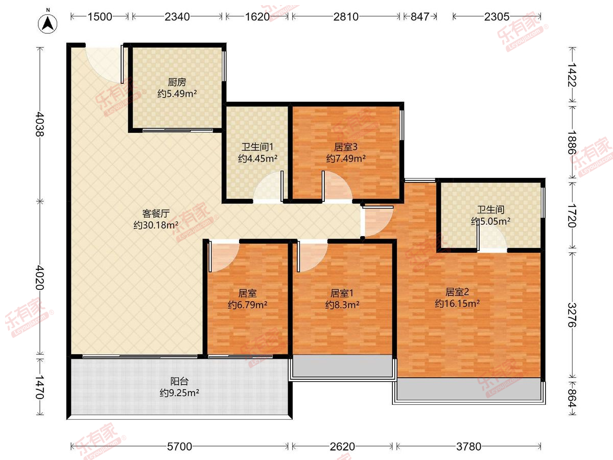 中铁.能建.阅臻府 4房2厅2卫1厨1阳108.0m² 东南