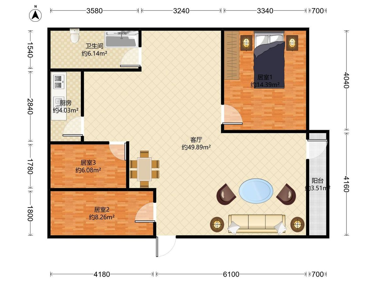 燃气公司宿舍 3房1厅1卫 86.54㎡