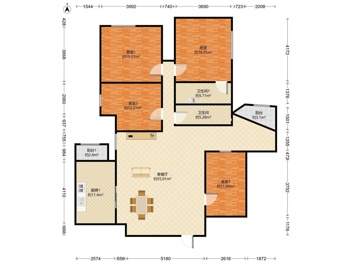 国商大厦 4房2厅2卫 133㎡