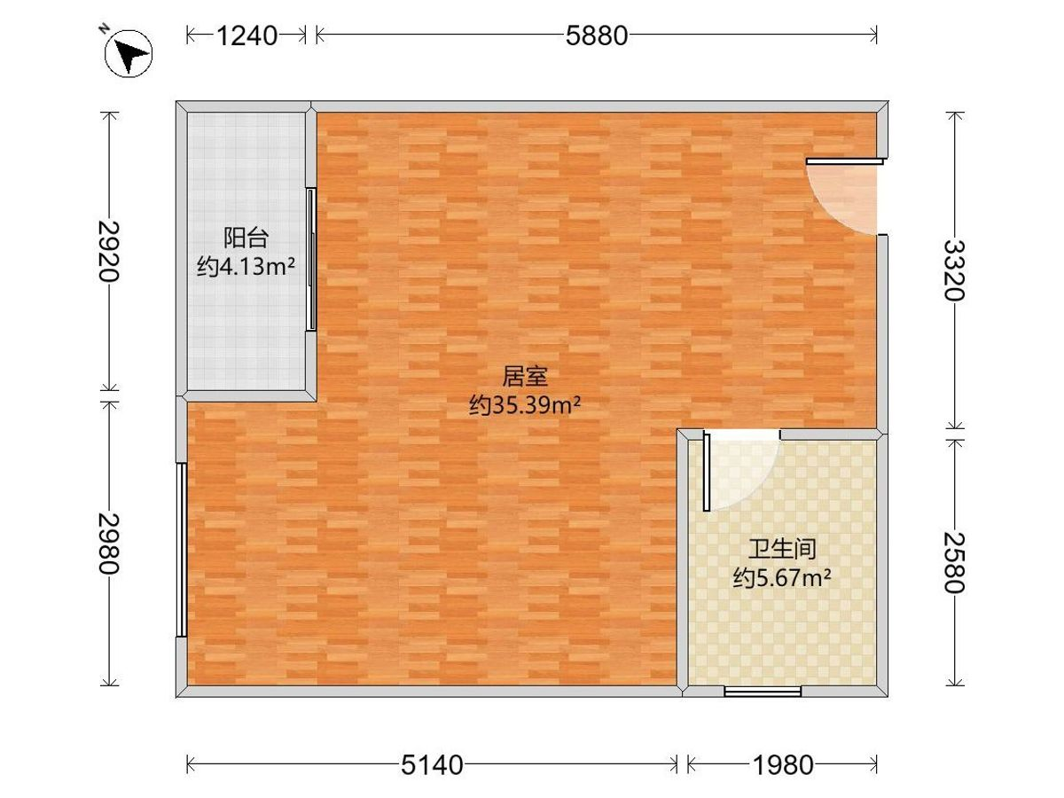 大悦铂悦苑 1房0厅1卫0厨1阳53.86m² 东北