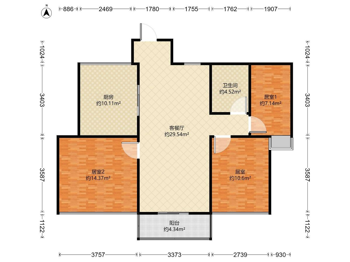 龙湖春江天境 3房2厅1卫1厨1阳88.0m² 南 1