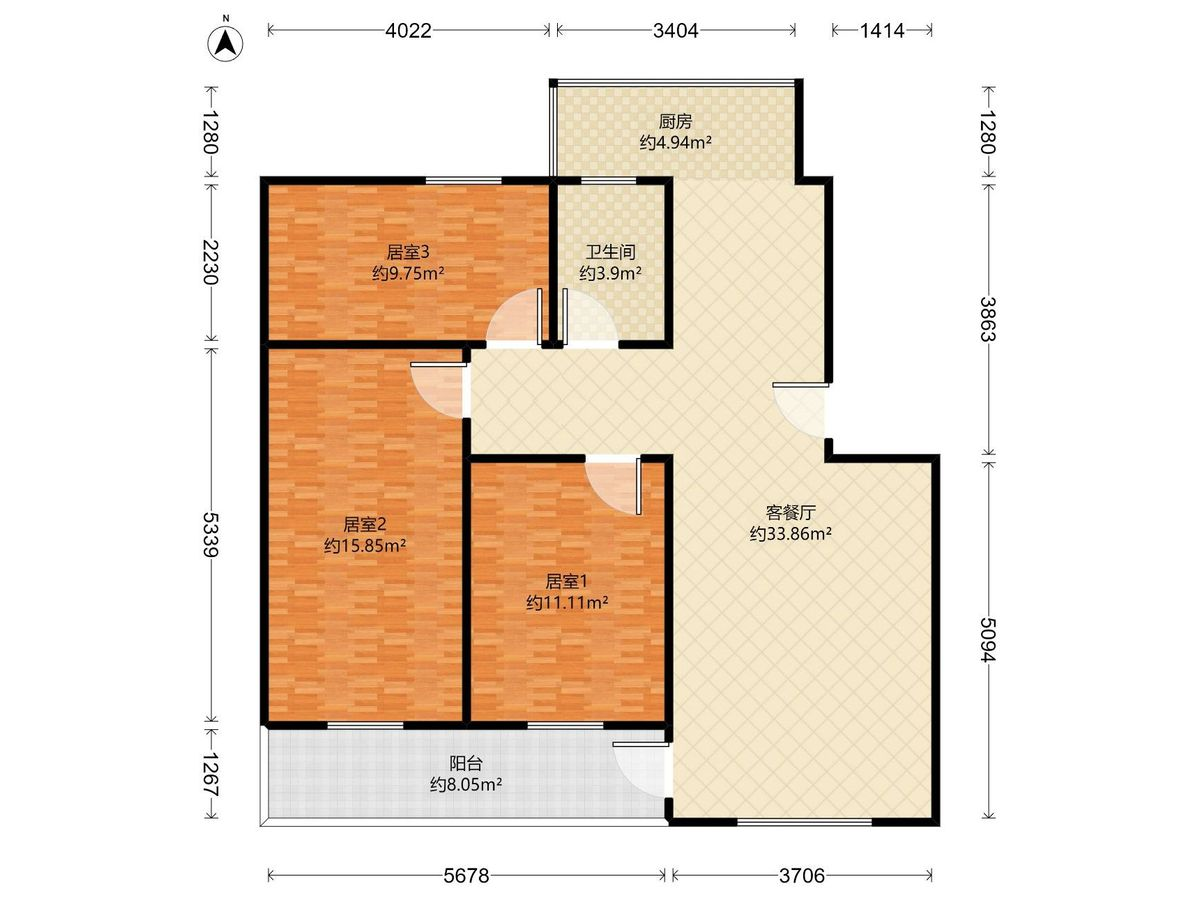清河中路 3房2厅1卫 88.3㎡