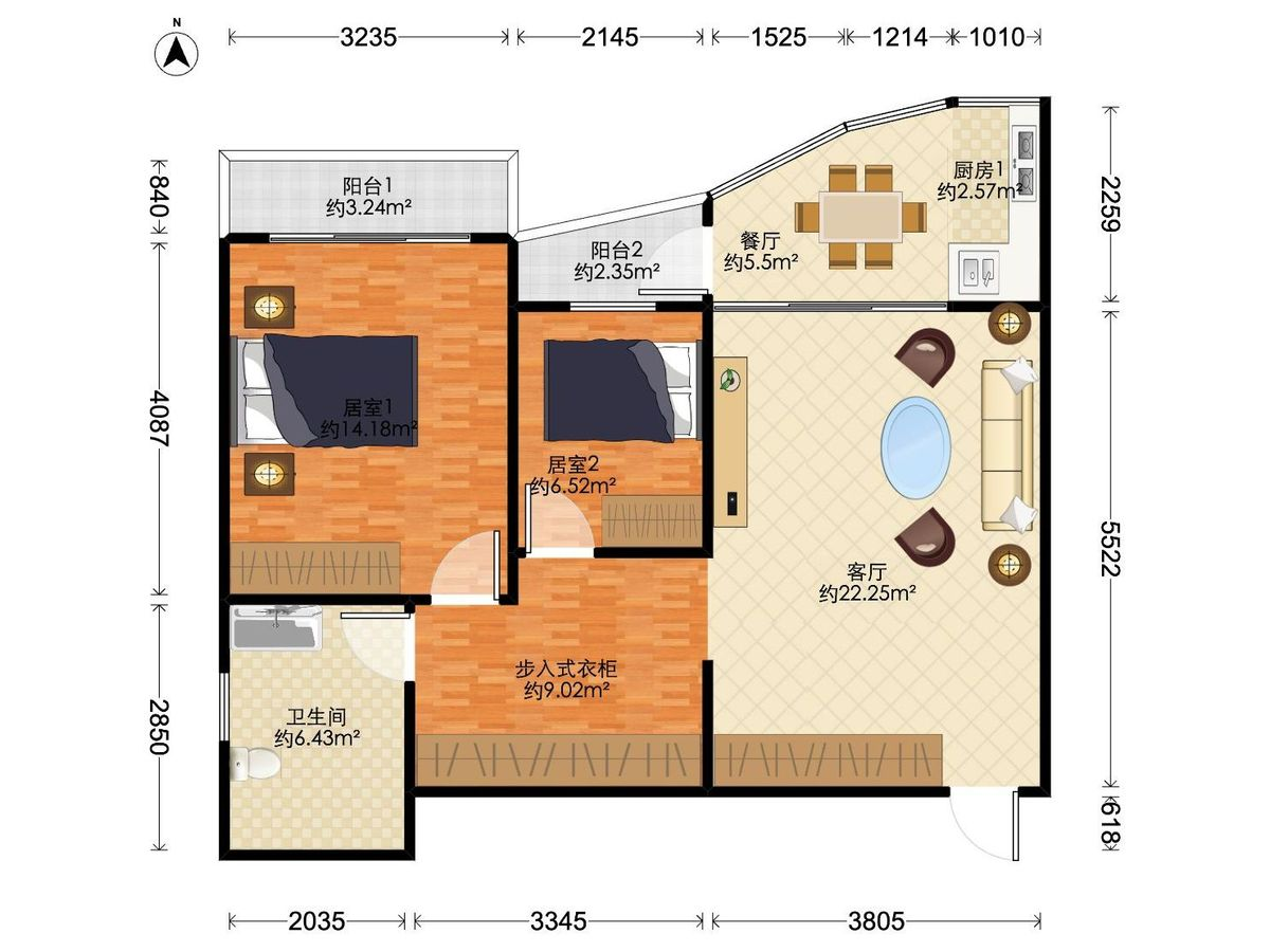 嘉悦名都·名校一号 2房2厅1卫 80.5㎡