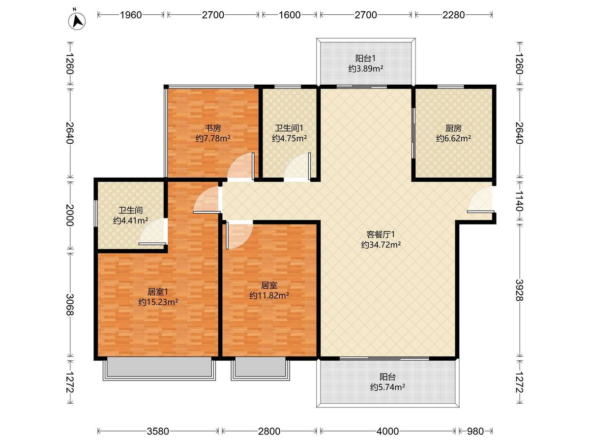 中惠玥园 3房2厅2卫1厨2阳96.45m² 南北