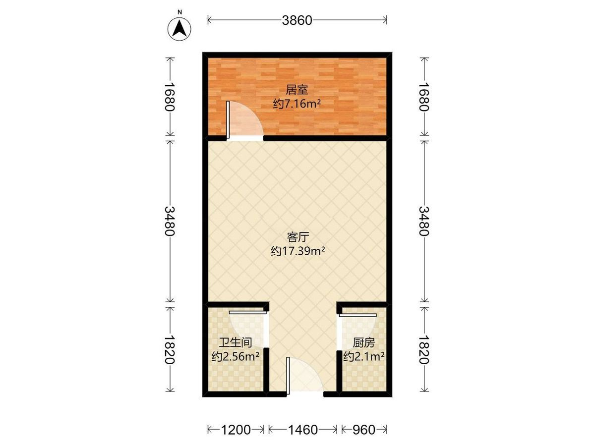 江湾花园 1房1厅1卫1厨0阳33.0m² 南