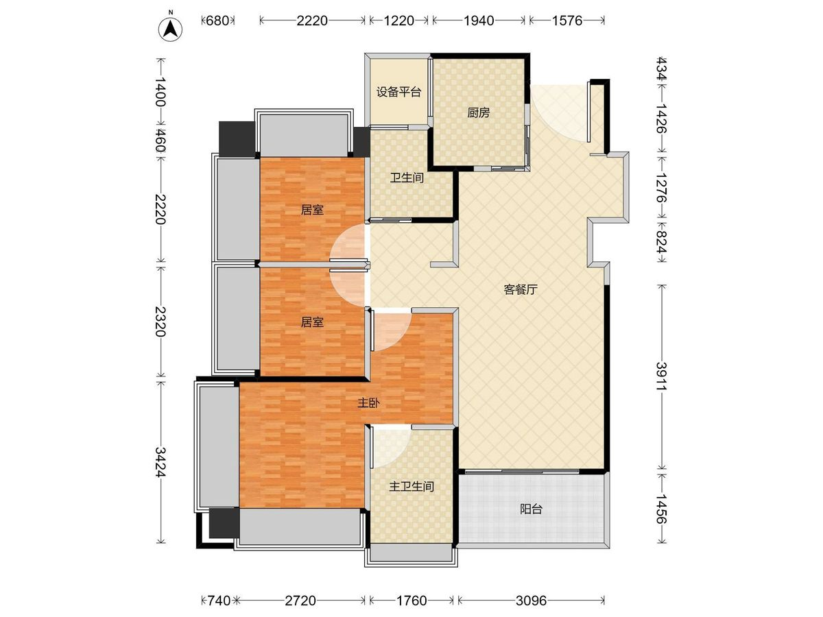 溪山禾玺御府 3房2厅2卫1厨1阳85.0m² 东南
