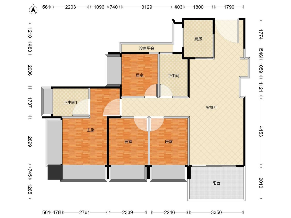 溪山禾玺御府 4房2厅2卫1厨1阳105.0m² 东南