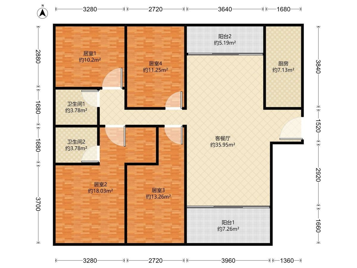 中梁旭辉壹号院 4房2厅3卫 146㎡