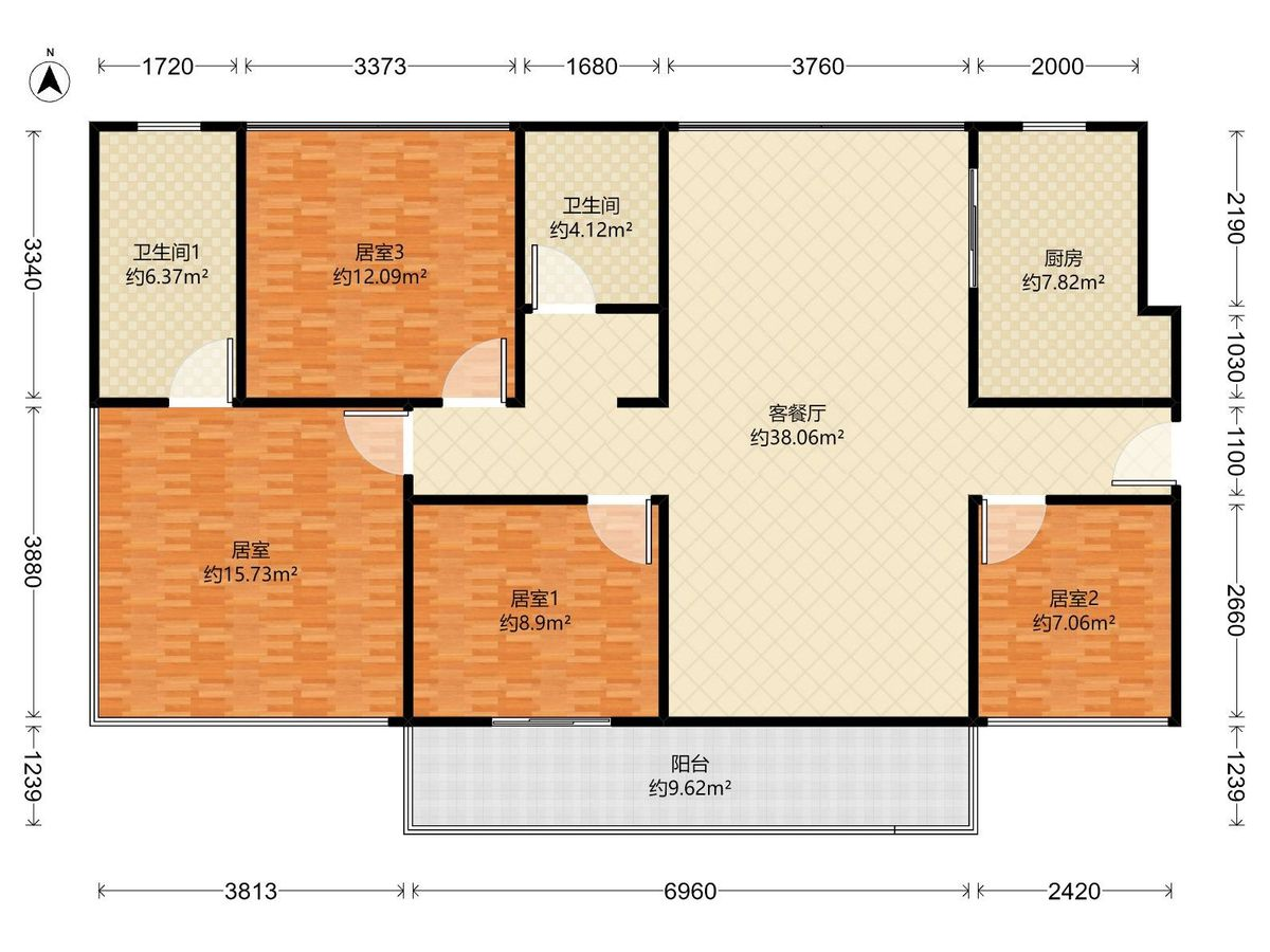 美泽花园 4房2厅2卫1厨1阳118.0m² 南