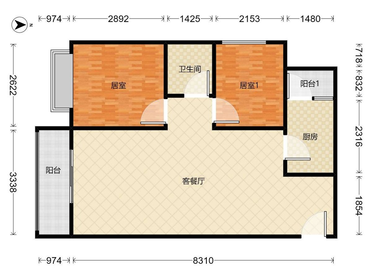 星河丹堤 2房2厅1卫 77.9㎡