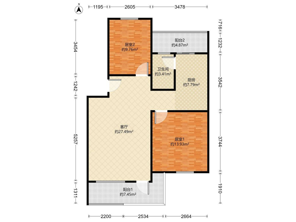 禺华园 2房1厅1卫 76.6㎡