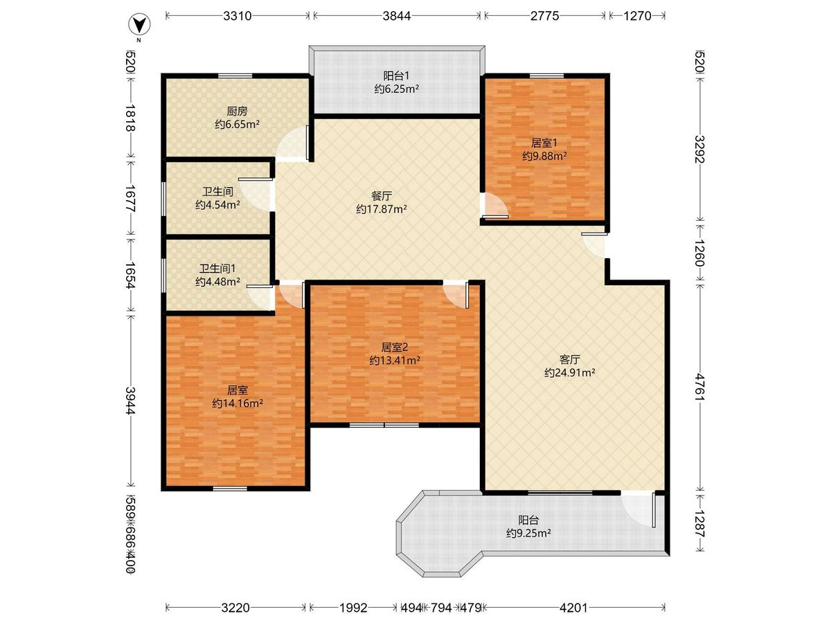 侨宫苑 3房2厅2卫 109㎡