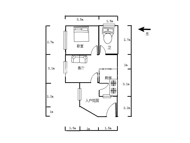 龙园8号 1房1厅1卫 38.21㎡-中山龙园8号租房