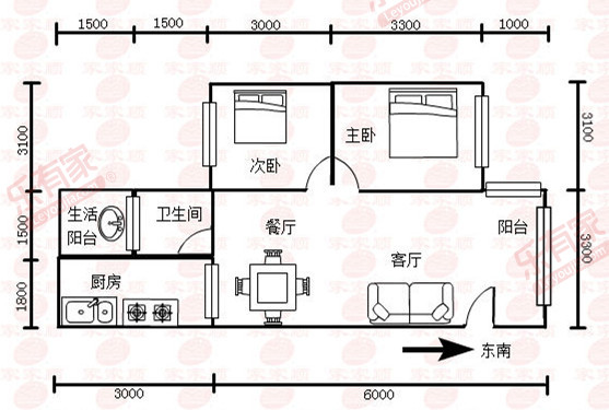和畅嘉园 2房2厅1卫 60.89㎡-佛山和畅嘉园租房