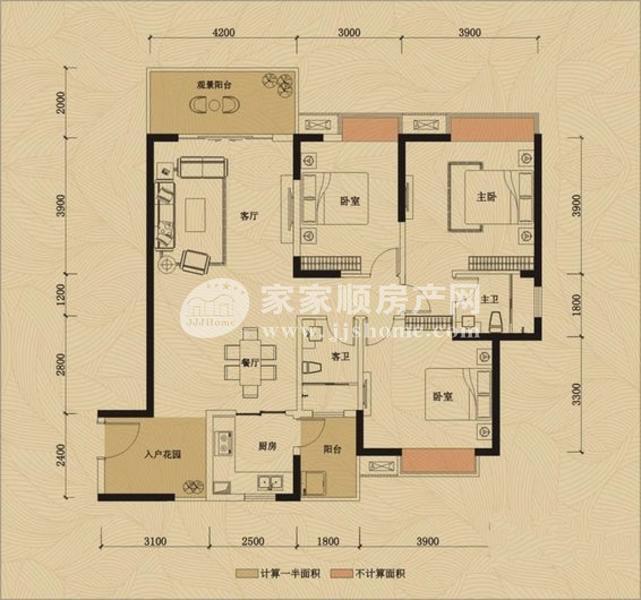 132平4房