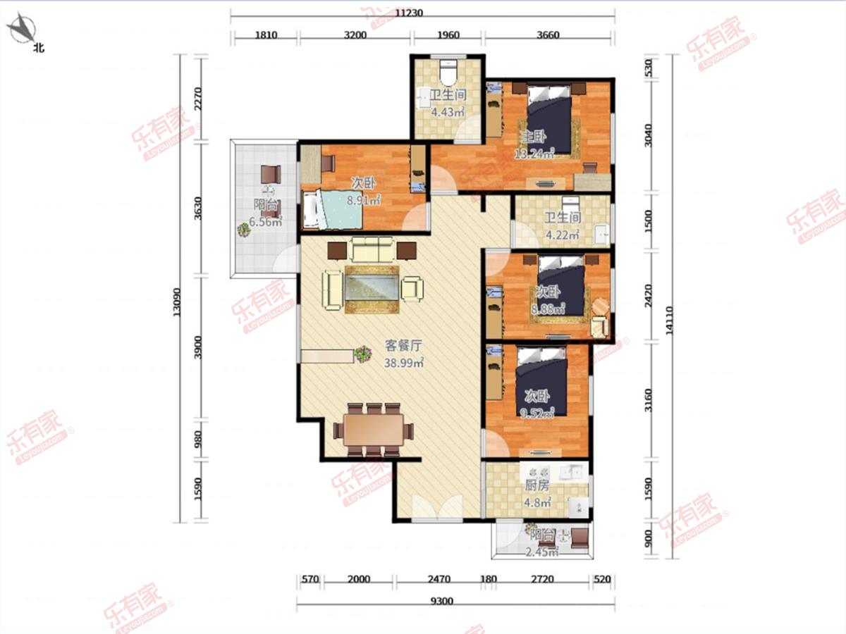 信义御城豪园 4房2厅2卫 108.68㎡