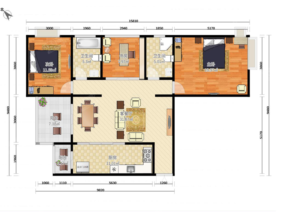 财富世家公园里 3房2厅2卫 102.39㎡-珠海财富世家公园里二手房
