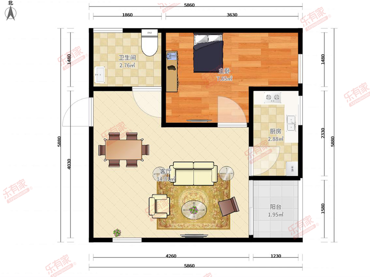 天御盈品 1房1厅1卫 51.34㎡
