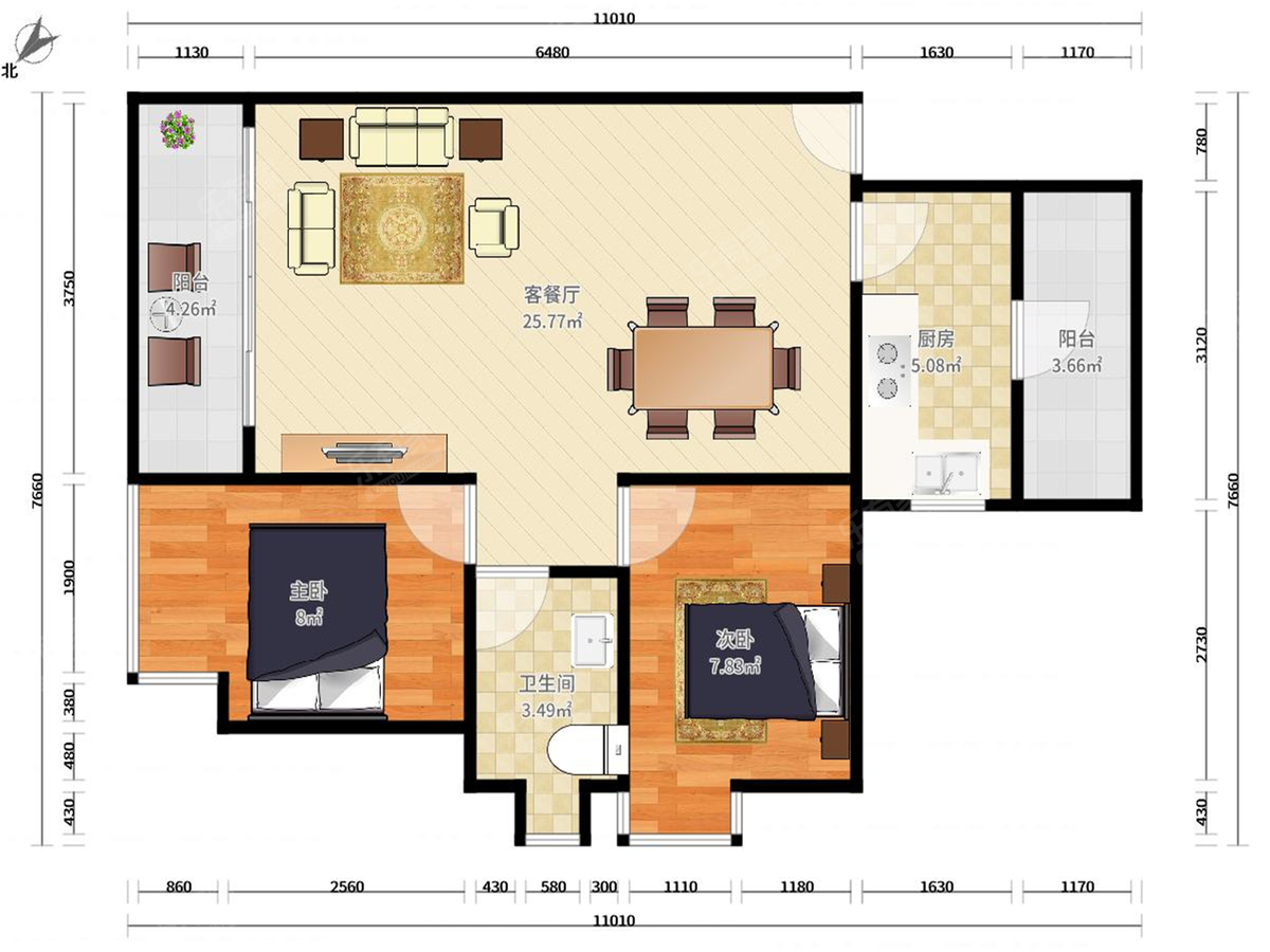 骏皇嘉园东北精装2室2厅65.72m²