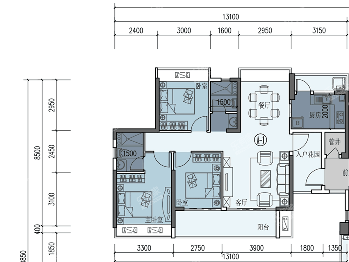泰宇城市中央 3房2厅2卫 108㎡
