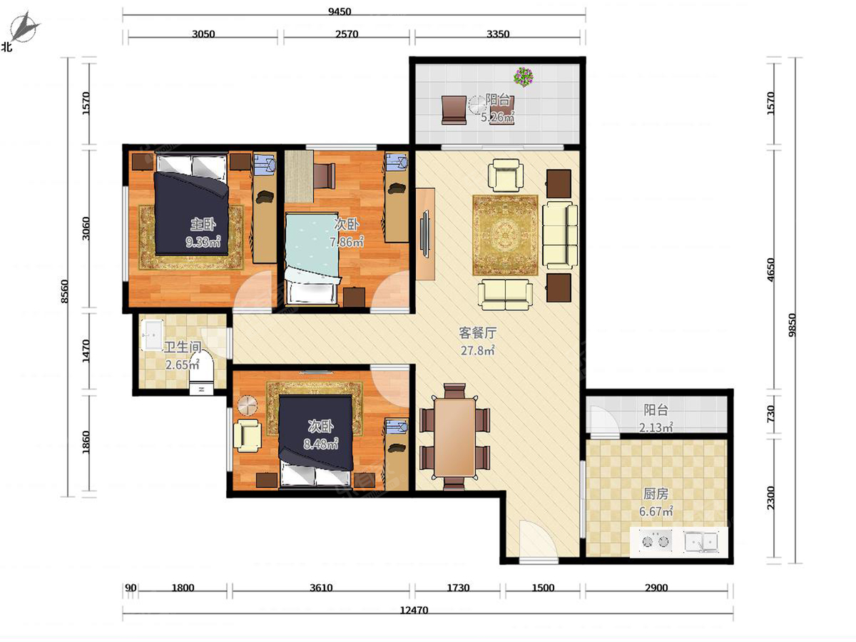 益田假日广场楼上三房，出价就卖