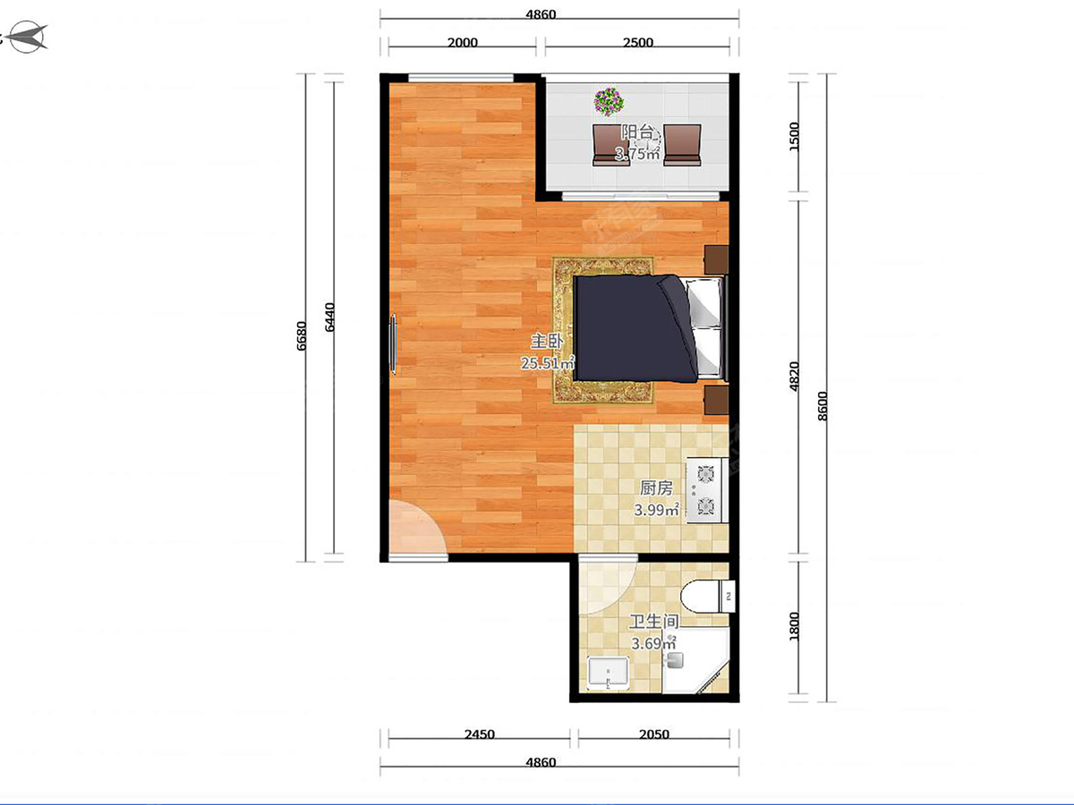 万科红三期 1房1厅1卫 30.84㎡