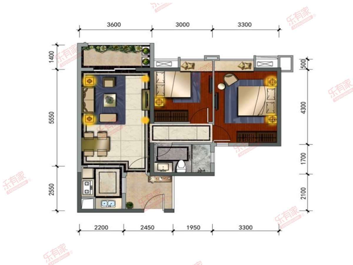 中海锦汇华庭 2房2厅1卫 77.96㎡