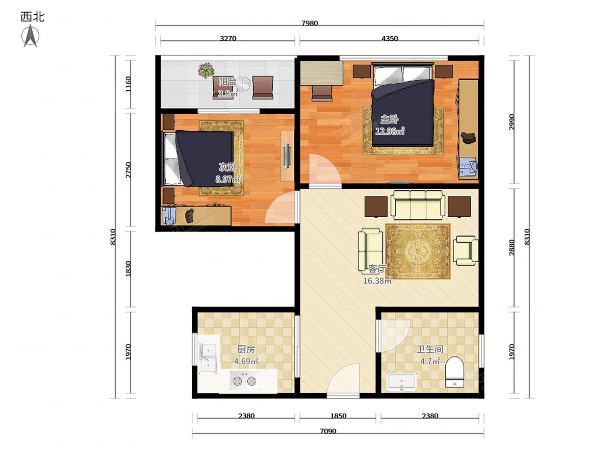 丽湾商务公寓 2房1厅1卫 46.02㎡-深圳丽湾商务公寓租房