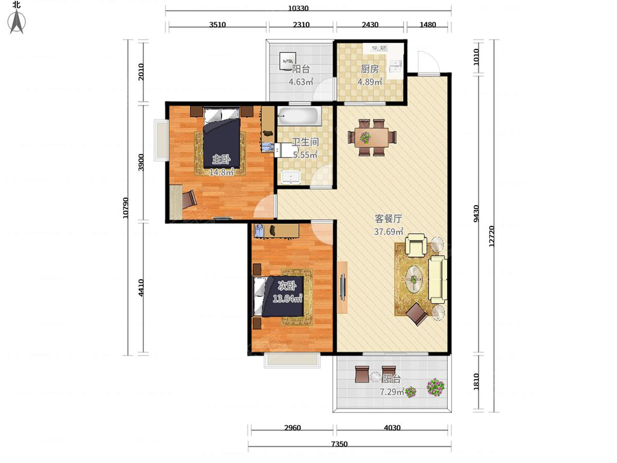 建安广场二期 3房2厅1卫 92.39㎡