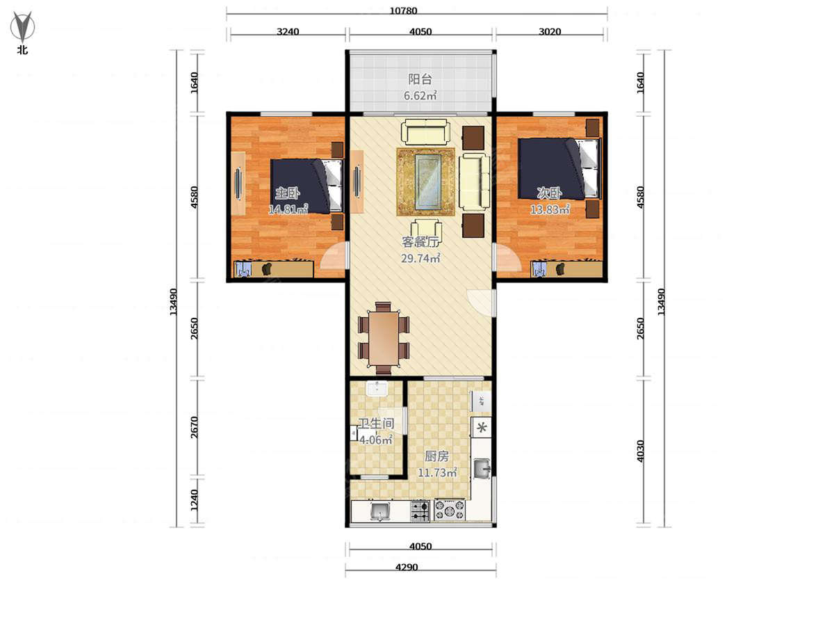 胜利新城 2房2厅1卫 83㎡