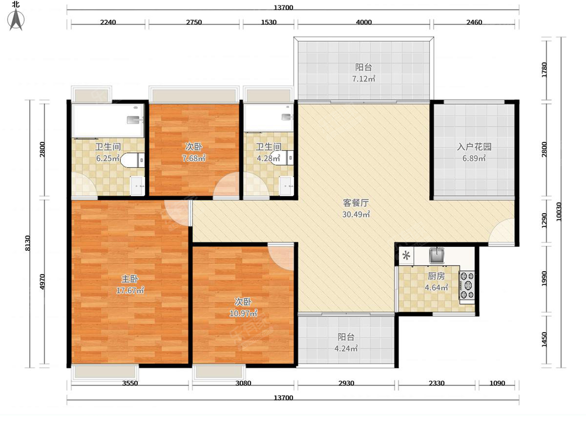 华发四季（中山） 3室2厅2卫1厨2阳 128.0 南北